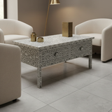 Bone Inlay Rectangular Coffee Table : Floral : Grey