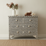 Bone Inlay 4 Drawer Chest : Floral : Grey