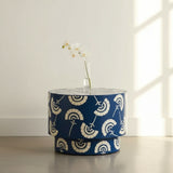 Bone Inlay Round Side Table : Fantail : Navy Blue