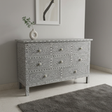Bone Inlay 8 Drawer Chest : Floral : Grey