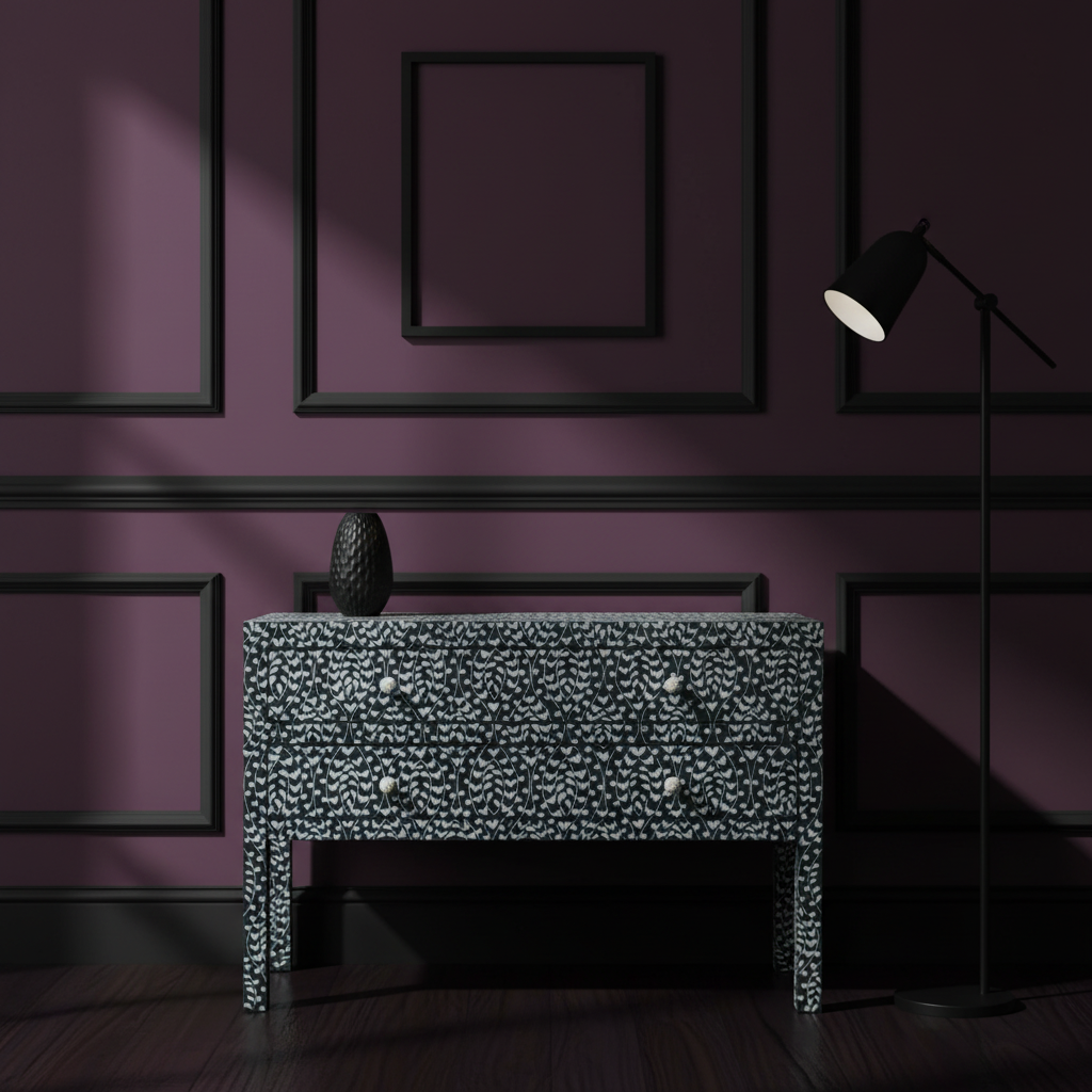 Bone Inlay 2 Drawer Chest : Hearts : Black