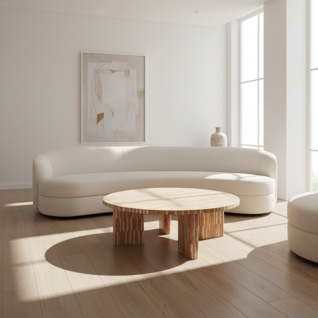 Bone Inlay Round Coffee Table : Keys : Caramel