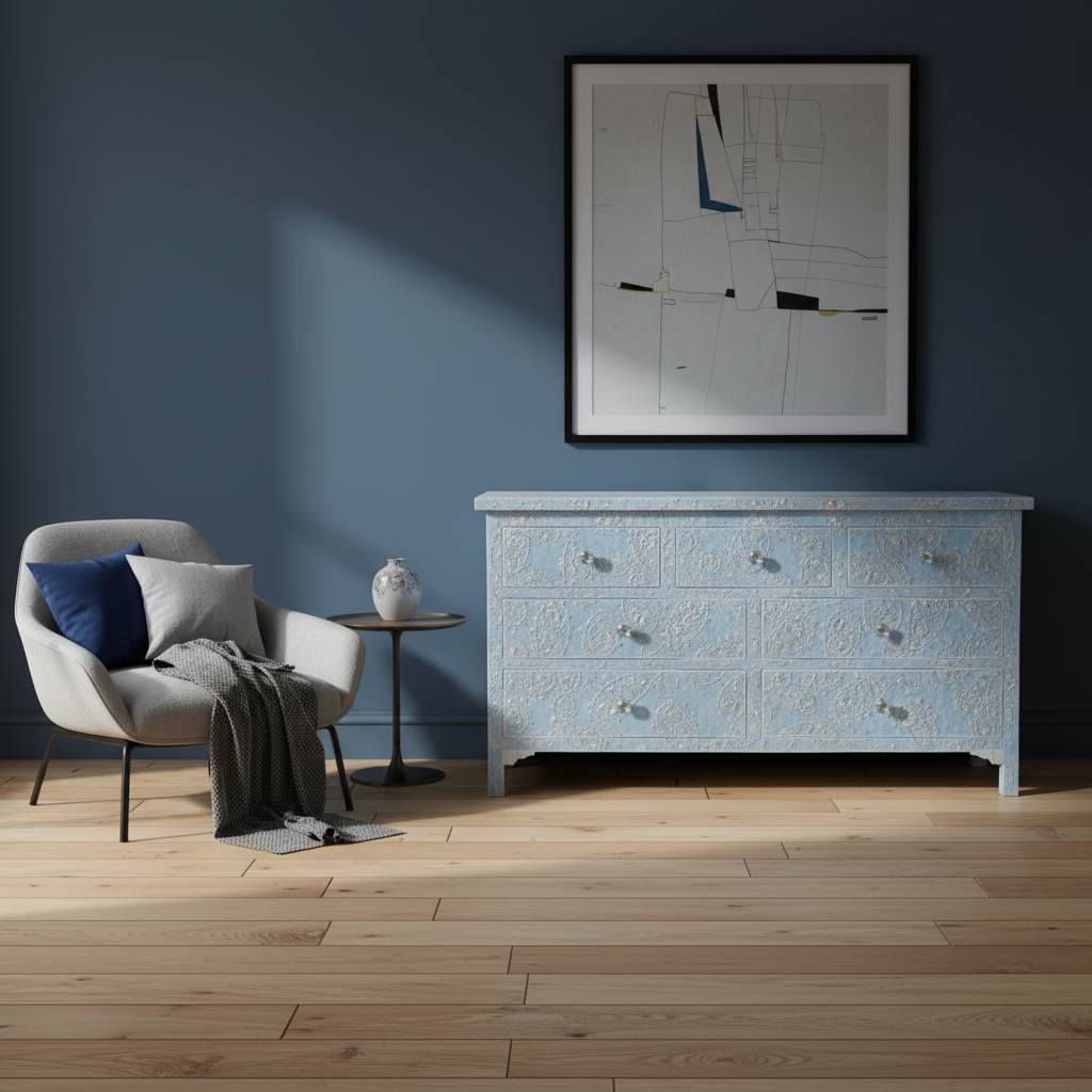 Mother of Pearl Inlay 7 Drawer Chest : Boteh : Blue