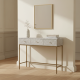 Bone Inlay Console with Brass Look Legs : Liana : Grey