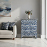 Mother of Pearl Inlay 3 Drawer Chest : Floral : Navy