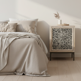 Bedside Cabinet with Bone Inlay Insert : Pond Lily : Whitewash