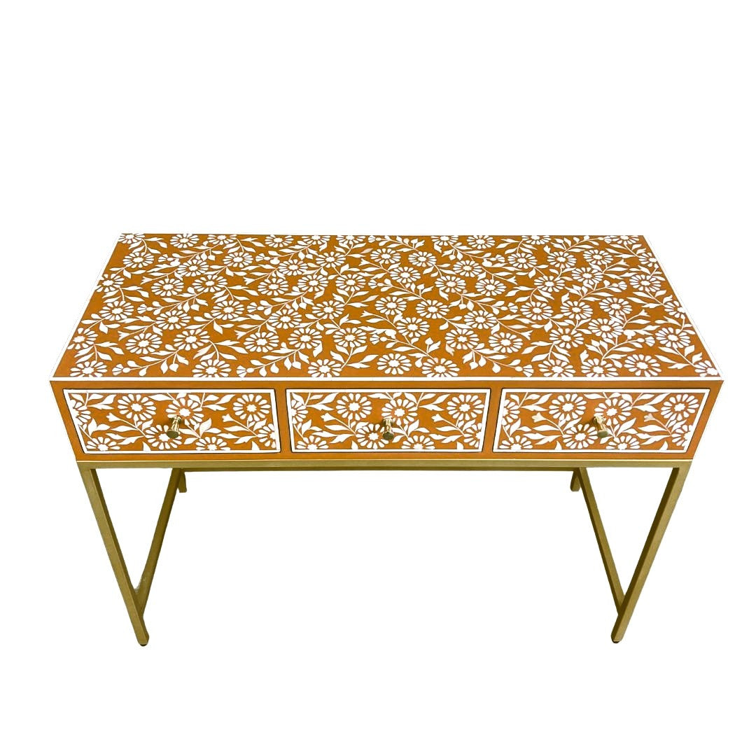 Bone Inlay Console with Brass Look Legs : Marguerite : Clay