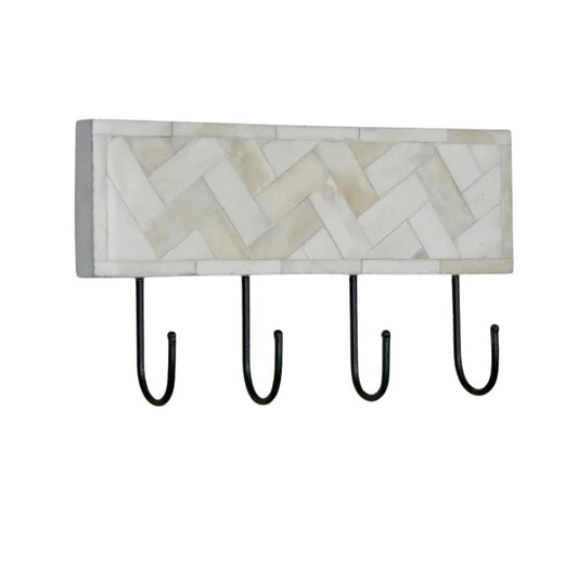 Bone Inlay Small Wall Hook :  Herringbone : White