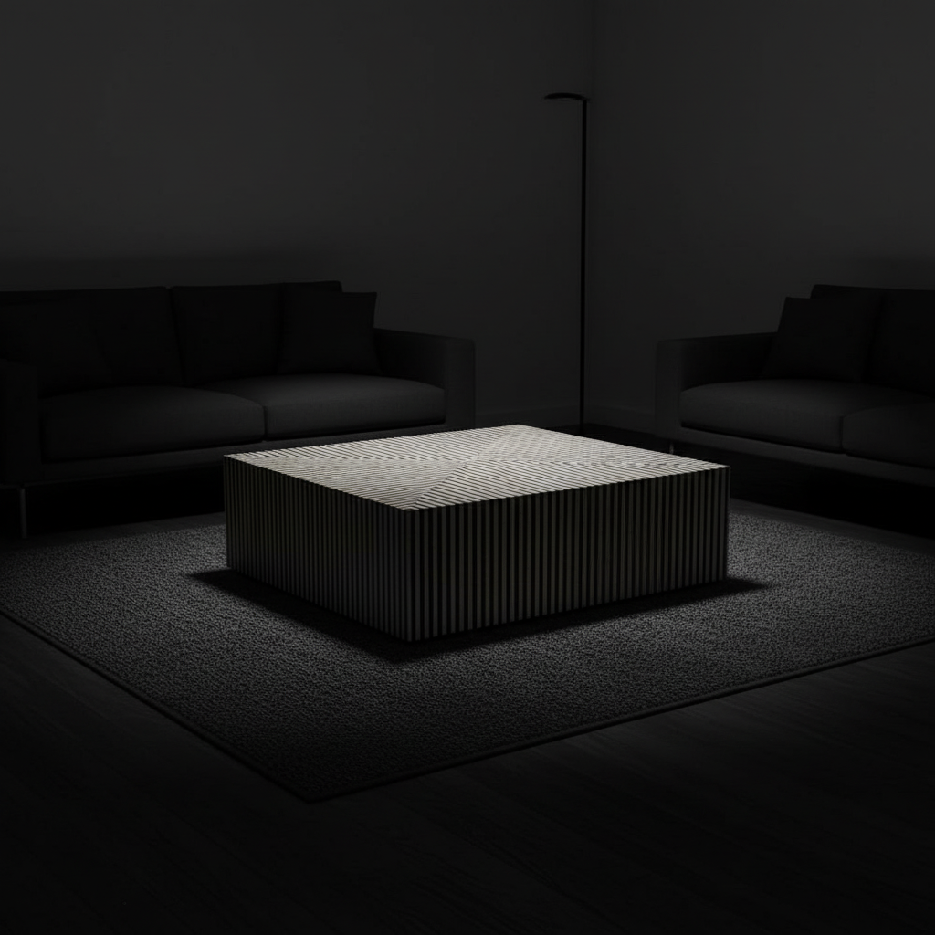 Bone Inlay Square Coffee Table : Stripe : Black