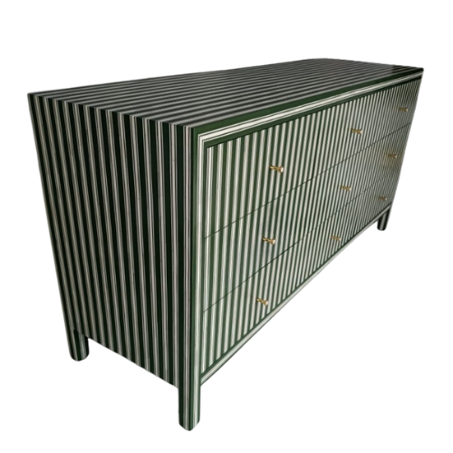 Bone Inlay 9 Drawer Sideboard : Pinstripe : Green