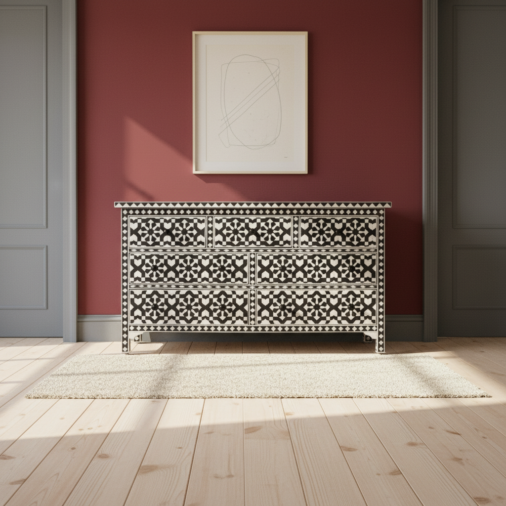 Bone Inlay 7 Drawer Chest : Zelliges : Black