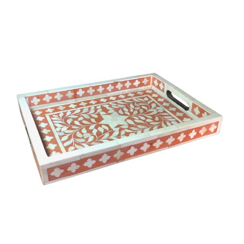 Bone Inlay Rectangular Tray : Floral : Orange