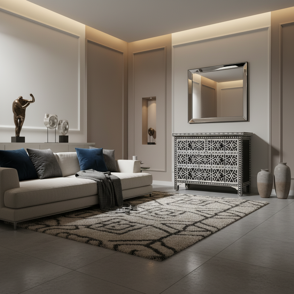 Bone Inlay 4 Drawer Chest : Abstract : Black