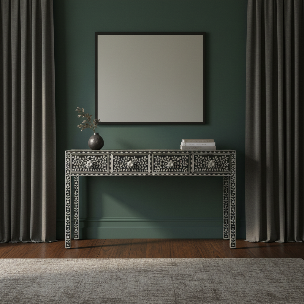 Mother of Pearl Inlay Console : Floral : Black