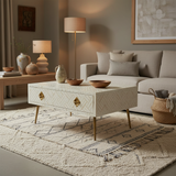 Bone Inlay Rectangular Coffee Table : Cross Cross : White