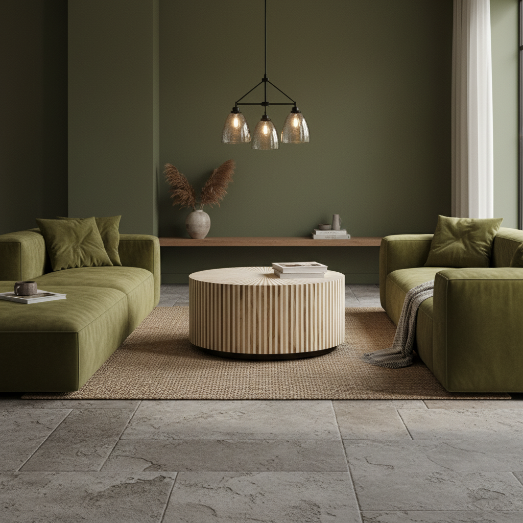 Bone & Timber Inlay Round Coffee Table (with castors)