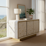 Bone Inlay 3 Door Buffet : Brickwork with Brass Accent : White