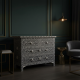 Bone Inlay 4 Drawer Chest : Floral : Black