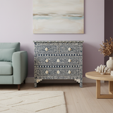 Bone Inlay 4 Drawer Chest : Floral : Blue