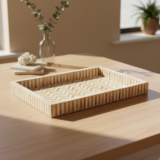 Bone Inlay Rectangular Tray : Zig Zag : Natural