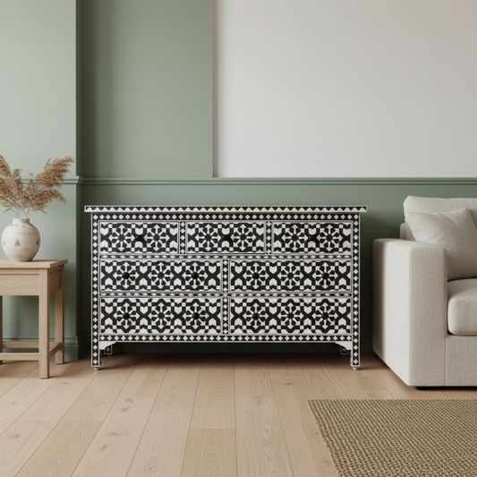 Bone Inlay 7 Drawer Chest : Zelliges : Black