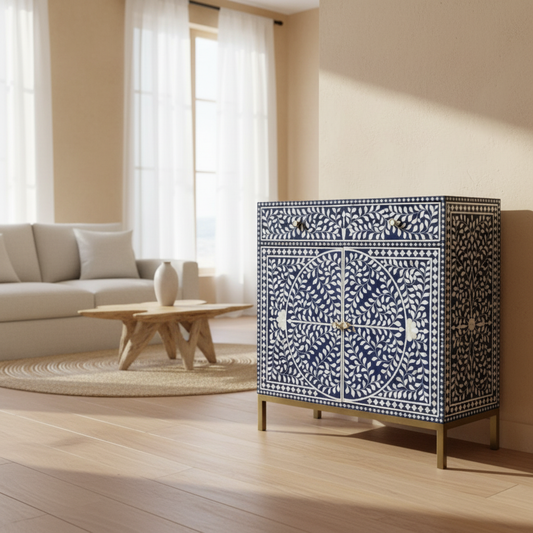 Bone Inlay Cabinet : Liana : Indigo