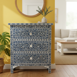 Mother of Pearl Inlay 3 Drawer Chest : Floral : Navy