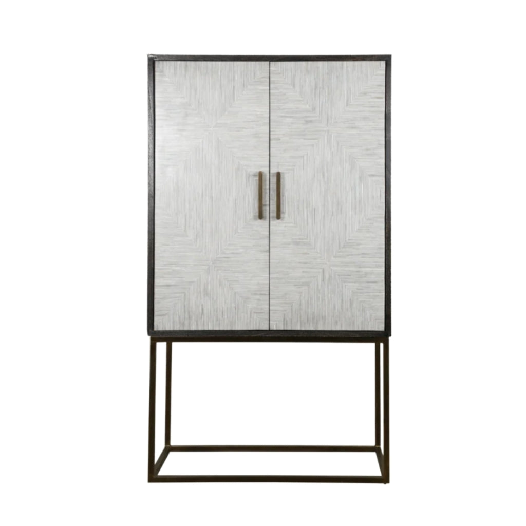 Bone Inlay Drinks Cabinet  wtih Antique Brass Legs : Pinstripe : Charcoal
