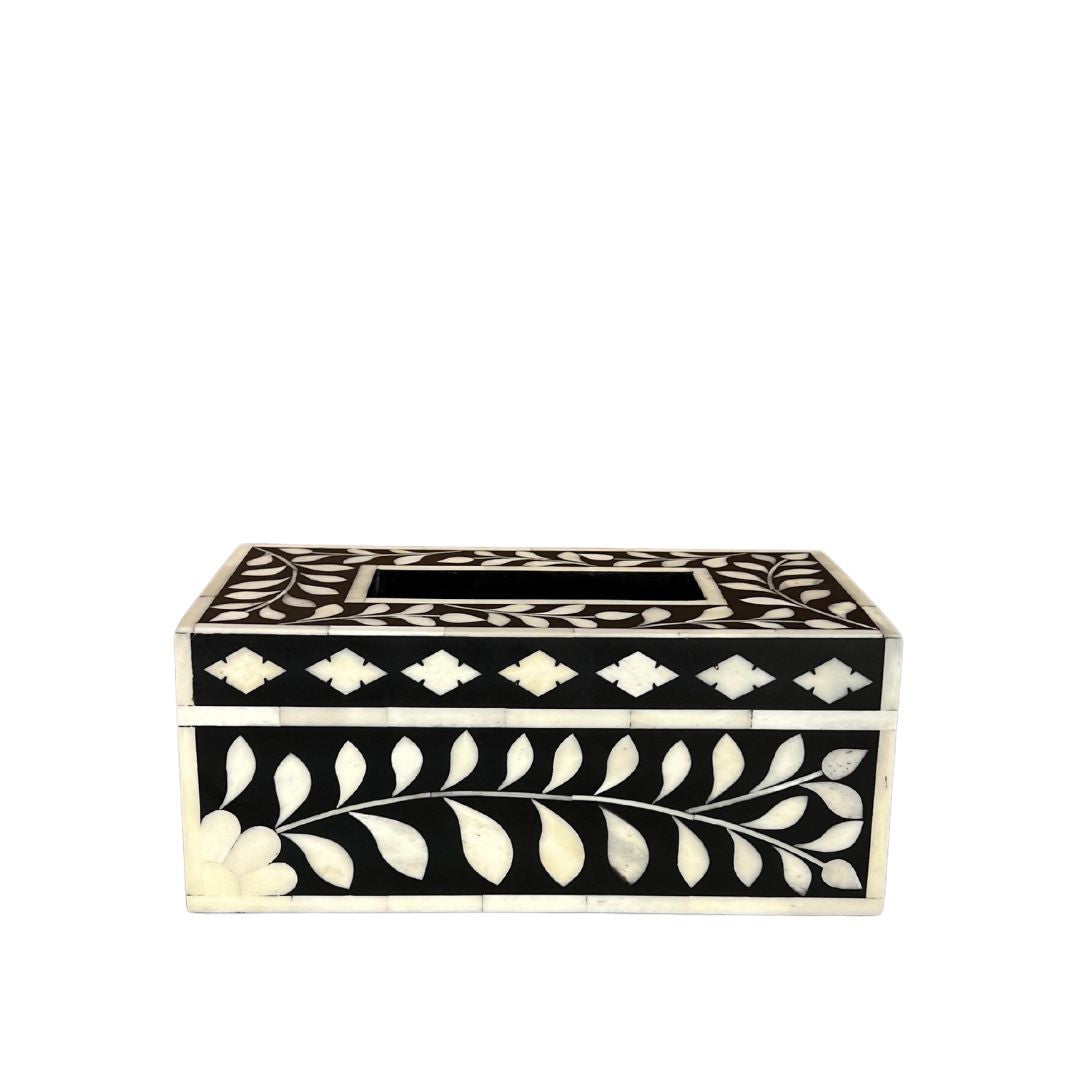 Bone Inlay Tissue Holder : Floral : Black