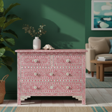Mother of Pearl Inlay 4 Drawer Chest : Floral : Pink