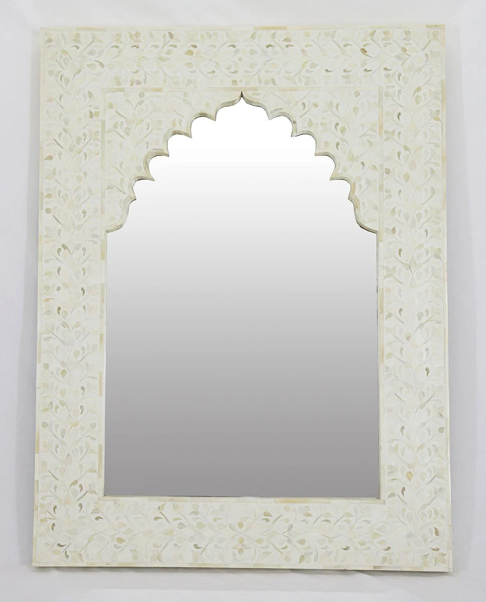 Bone Inlay Moghul Arch Mirror : Floral : Cream
