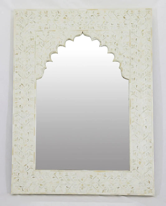 Bone Inlay Moghul Arch Mirror : Floral : Cream