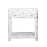 Mother of Pearl Inlay Bedroom Suite : Floral : White (1 Chest & 2 Bedsides)