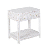 Mother of Pearl Inlay Bedside (with Undershelf) : Floral : White