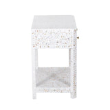 Mother of Pearl Inlay Bedroom Suite : Floral : White (1 Chest & 2 Bedsides)