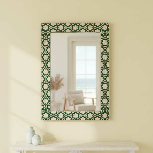 Bone Inlay Rectangular Mirror : Hexafloral