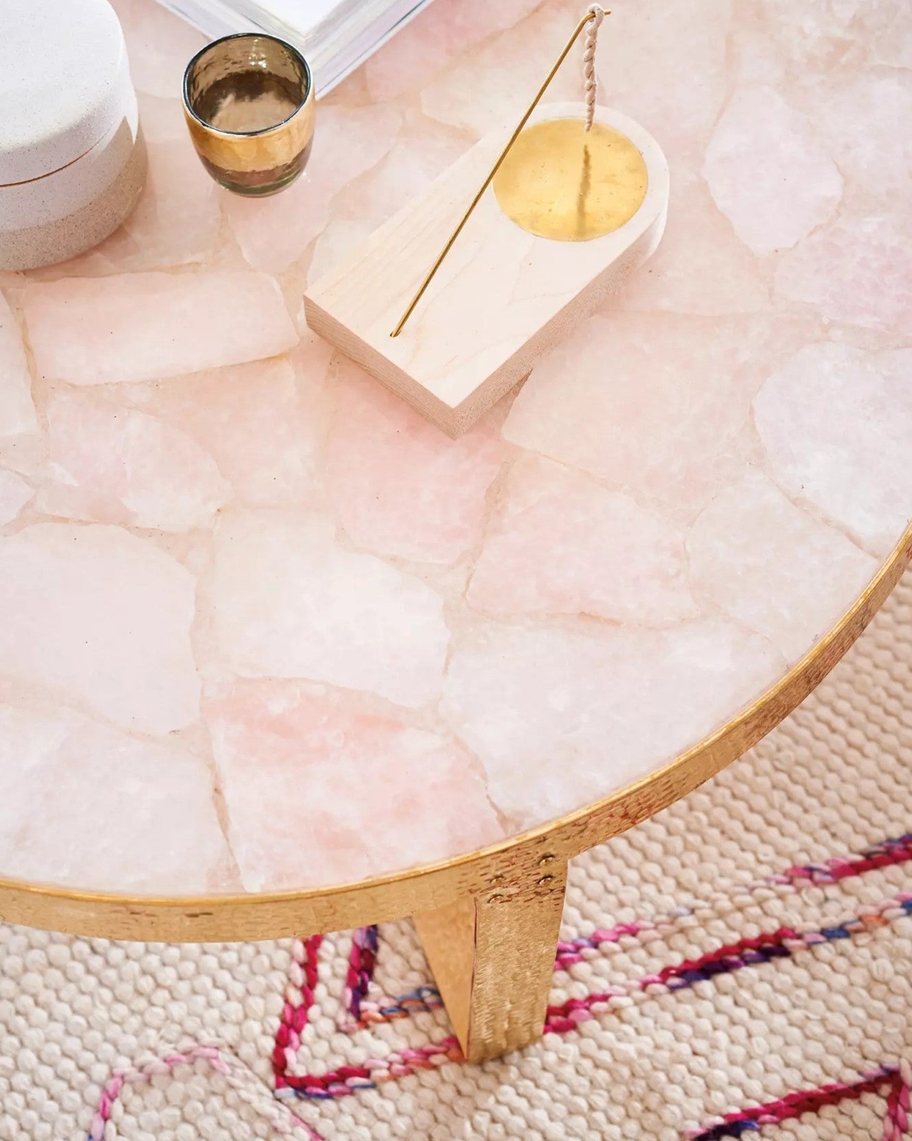 Pink stone coffee table surface