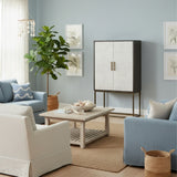 Bone Inlay Drinks Cabinet  wtih Antique Brass Legs : Pinstripe : Charcoal