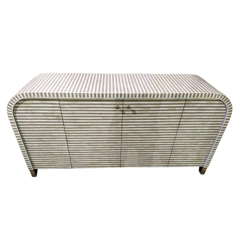 Bone Inlay 2 Door Waterfall Buffet : Stripe : Grey