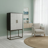 Bone Inlay Drinks Cabinet  wtih Antique Brass Legs : Pinstripe : Charcoal