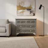 Bone Inlay 4 Drawer Chest : Scallop : Black
