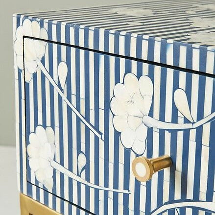 Bone Inlay 1 Drawer Bedside (with Metal Legs) : Striped Floral