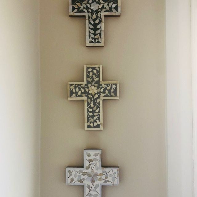 Bone Inlay Cross : Floral: Yellow
