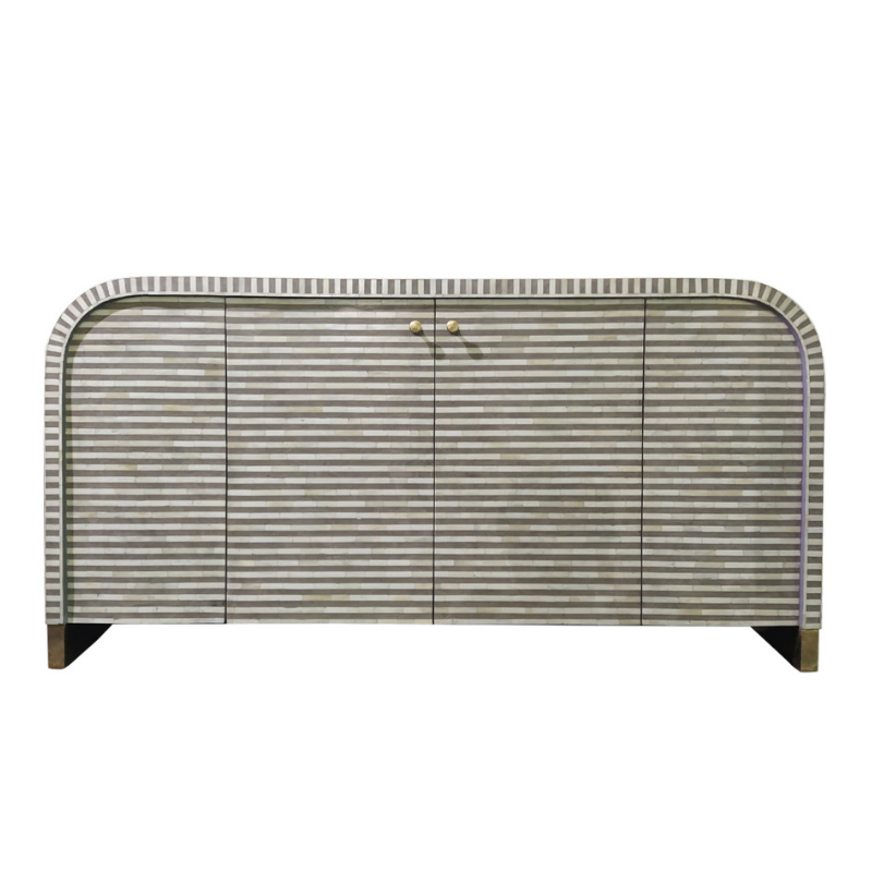 Bone Inlay 2 Door Waterfall Buffet : Stripe : Grey