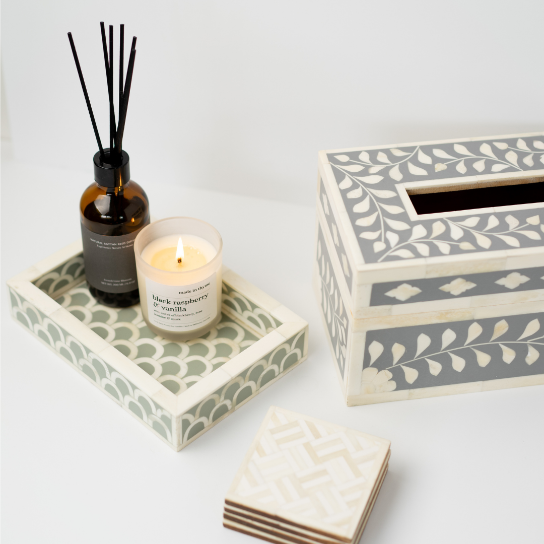 Bone Inlay Mini Tray : Scallop : Dark Sage