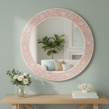 Bone Inlay Round Mirror : Floral : Pink