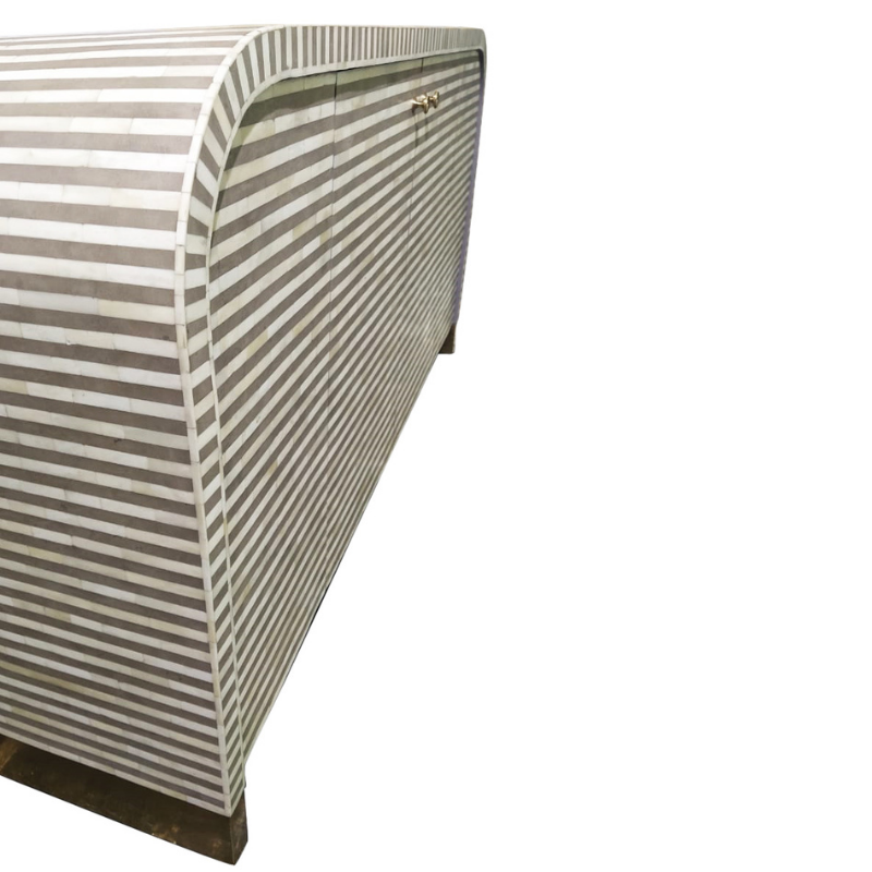 Bone Inlay 2 Door Waterfall Buffet : Stripe : Grey