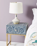 Bone Inlay 1 Drawer Bedside (with Metal Legs) : Liana : Navy Blue