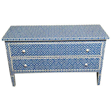 Bone Inlay 2 Drawer : Kilim : Blue