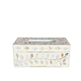 Mother of Pearl Inlay Tissue Holder : Floral : White